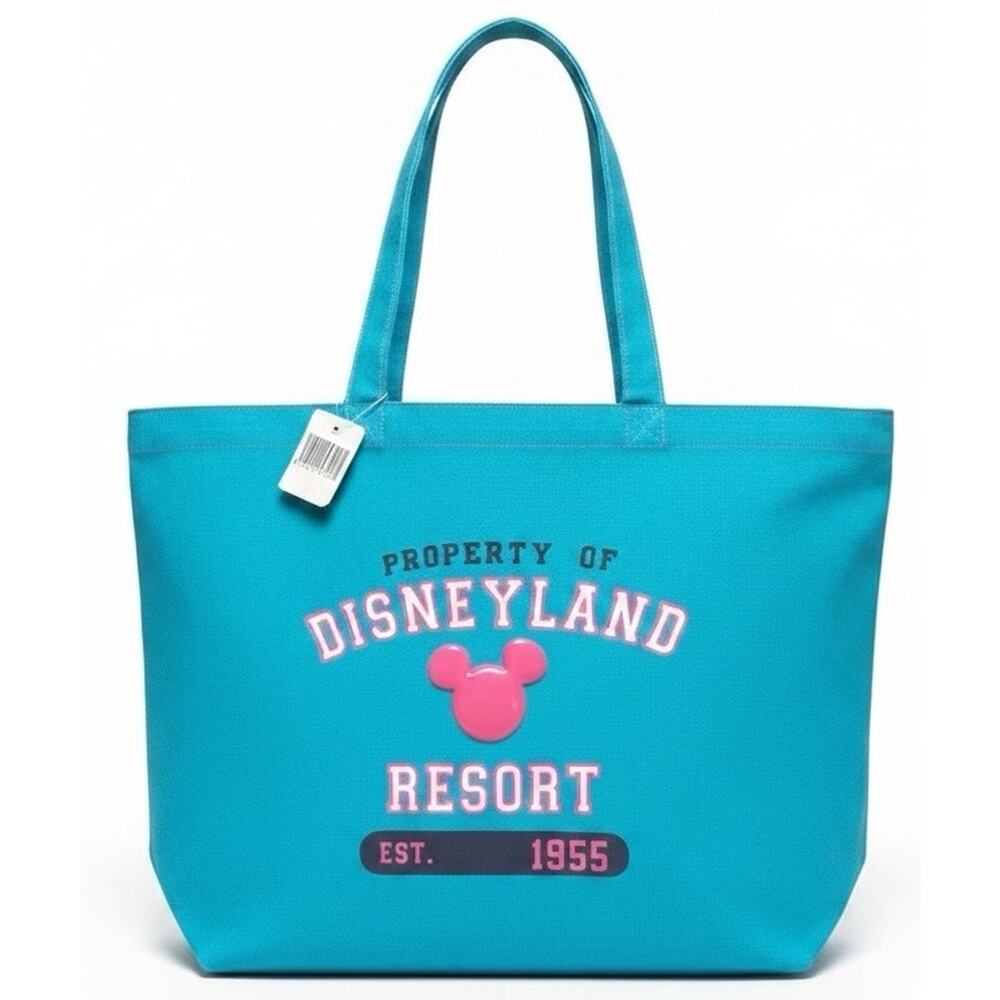 Disneyland Resort Tote Bag Aqua Pink Mickey Canvas Beach Shopper NWT Disney Park
